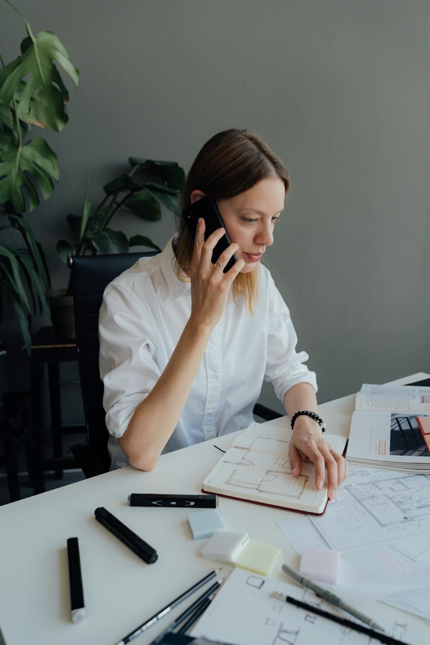 female architect having a phone call